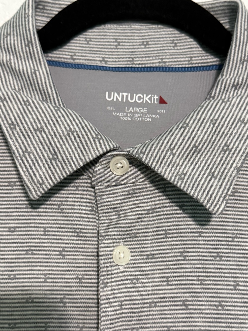 UNTUCKit Men’s Large Gray Striped Micro Print Polo Shirt 100% Cotton - Picture 4 of 4